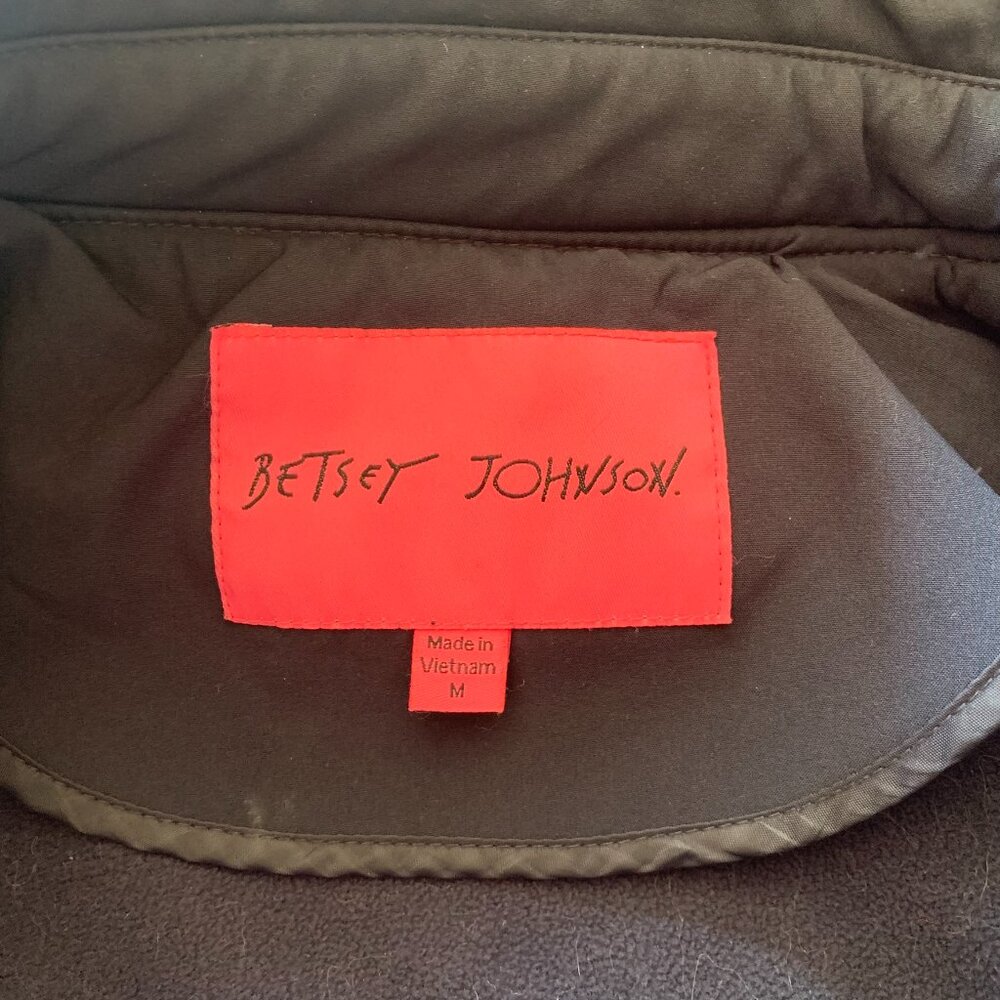 Betsey Johnson M Rain Hood Trench Coat Jacket Dble Breast Belted Navy Thumbholes - Picture 4 of 7